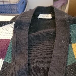 Cherokee Black Cardigan with Colorful Geometric Design